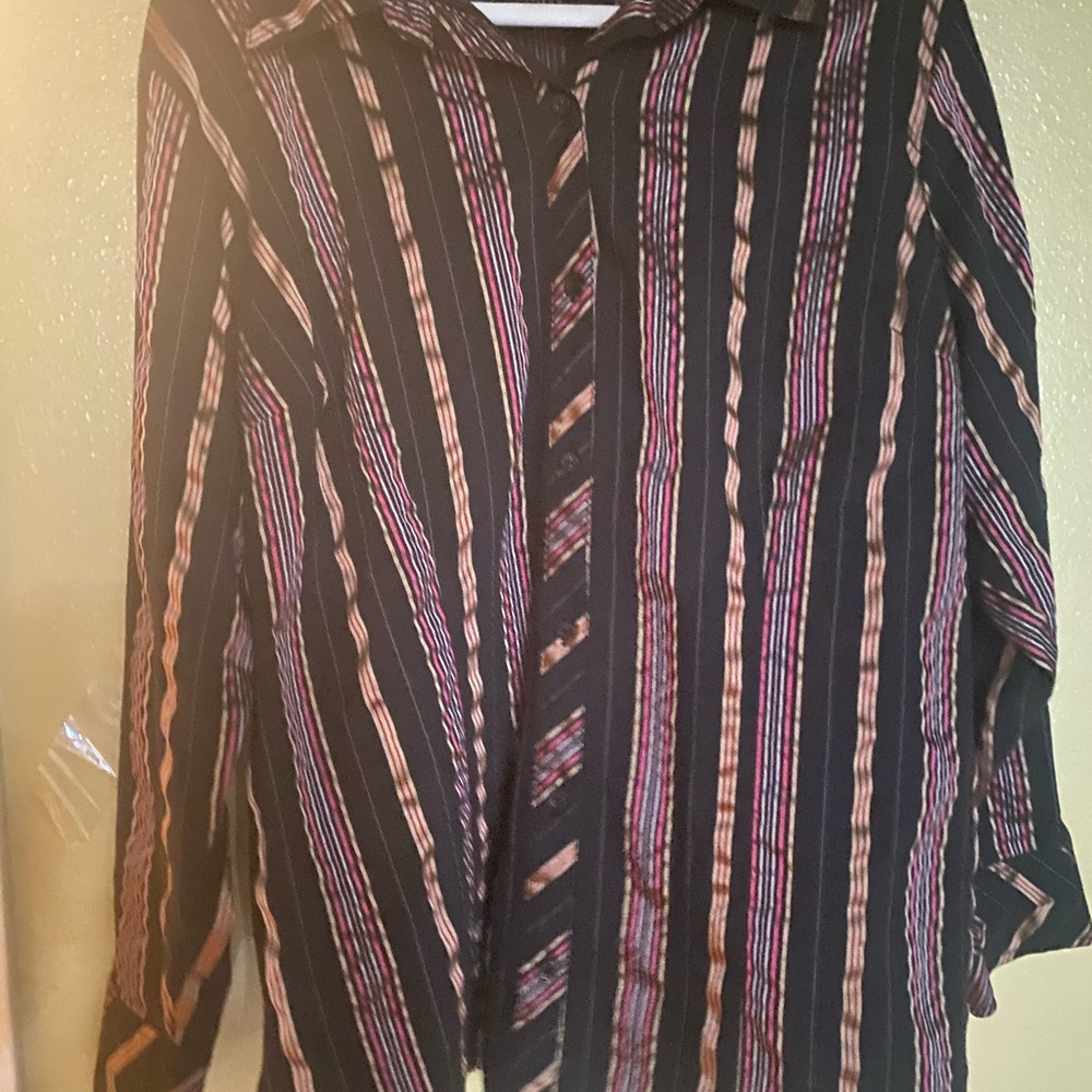 Lane Bryant Black and Red Casual Button Down Shirt